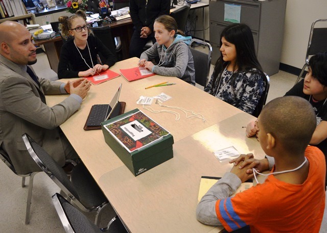 Students and Superintendent Padilla discussing topics on interest to the students