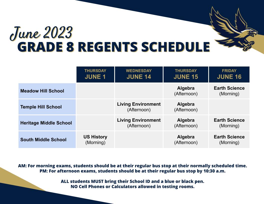 8th Grade Regents Schedule Graphic