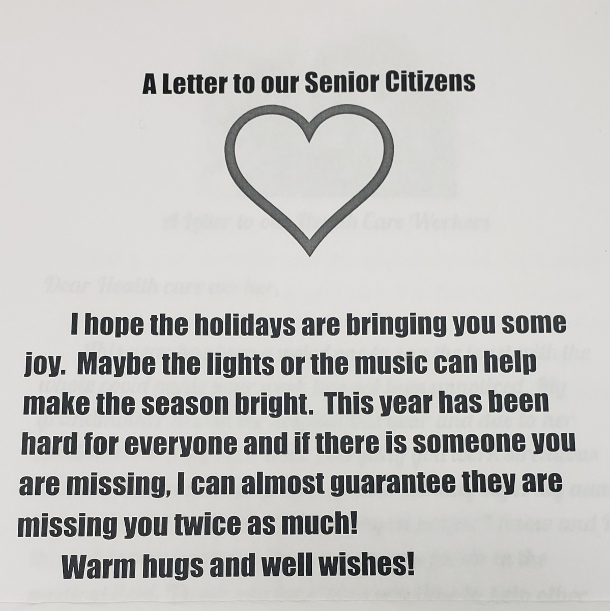 Letter to a senior citizen from an 8th grade scholar at Heritage Middle School.