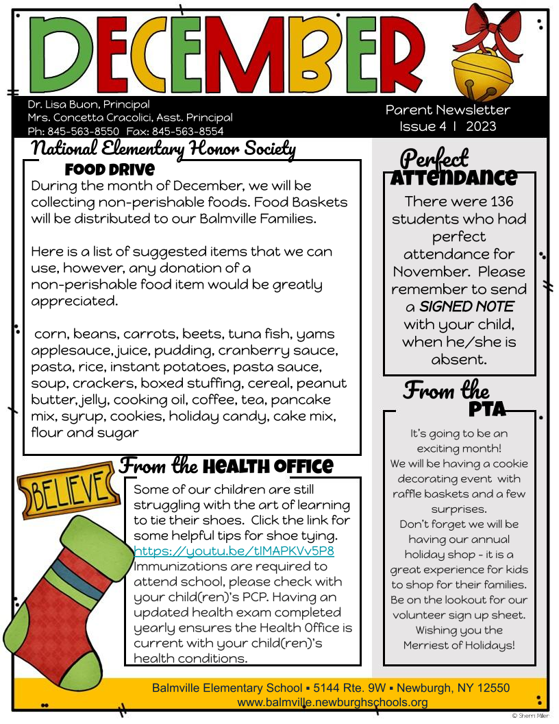 Thumbnail for Balmville Parent Newsletter December 2023 News