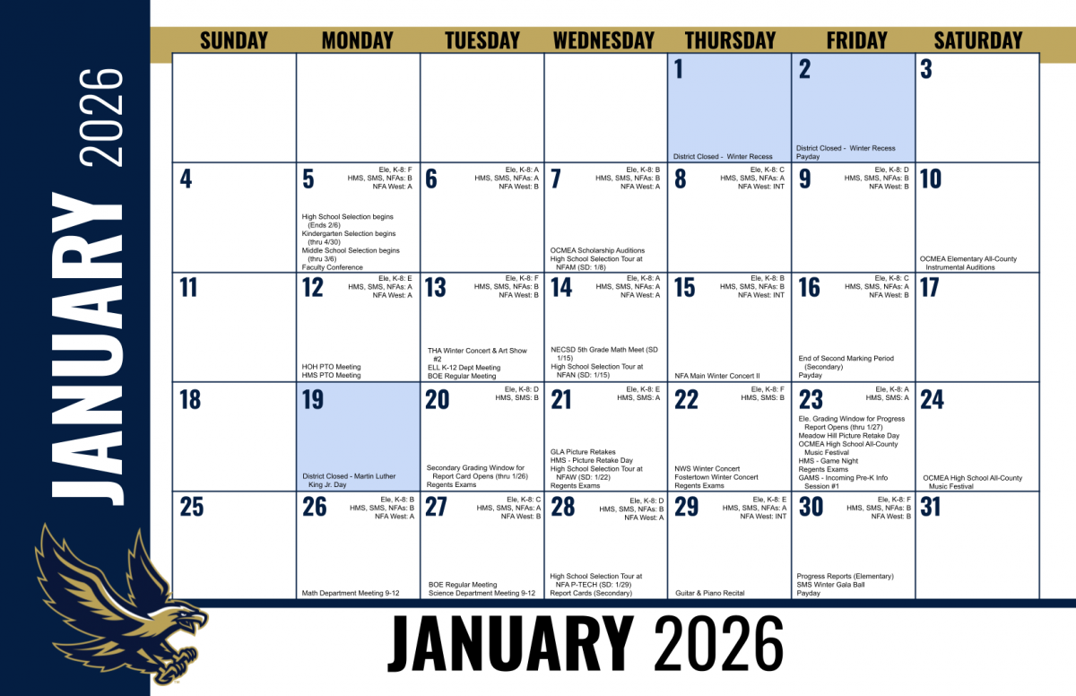 Calendar Reminder | January 2026 - Vails Gate STEAM Academy - NECSD