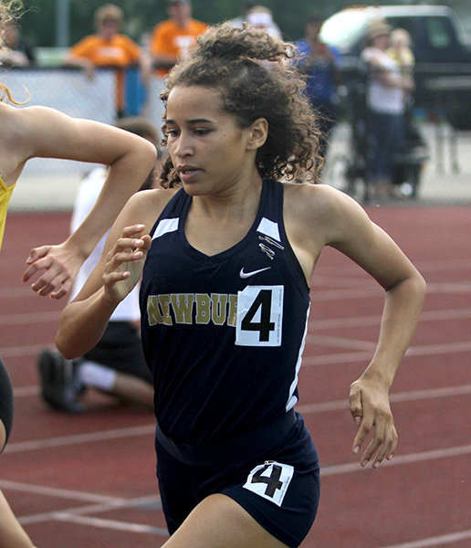 Photo provided by the Mid-Hudson Times. Newburgh’s Amilia Wise-Sweat runs at the New York State Public High School Athletic Association championships at Middletown High School in 2019.