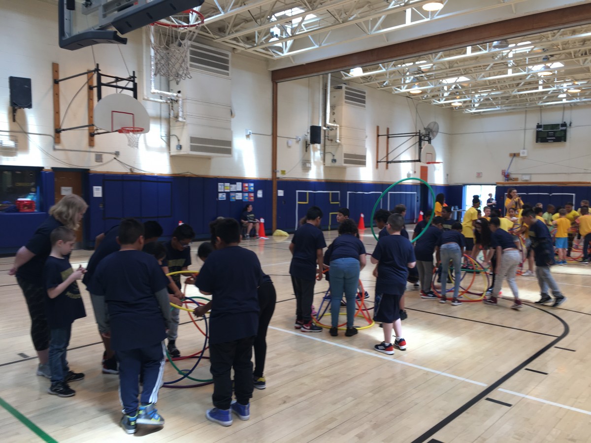 Students line up for event.