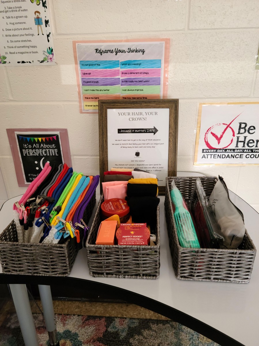 Photo of baskets with items for scholars to use at the start of the day.