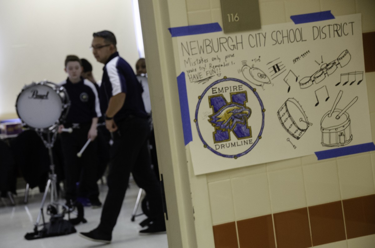 Students performing in the Drumline.