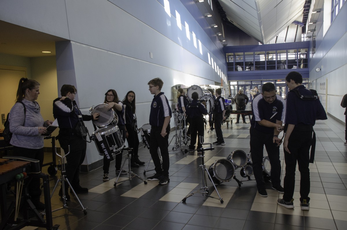 Students performing in the Drumline.