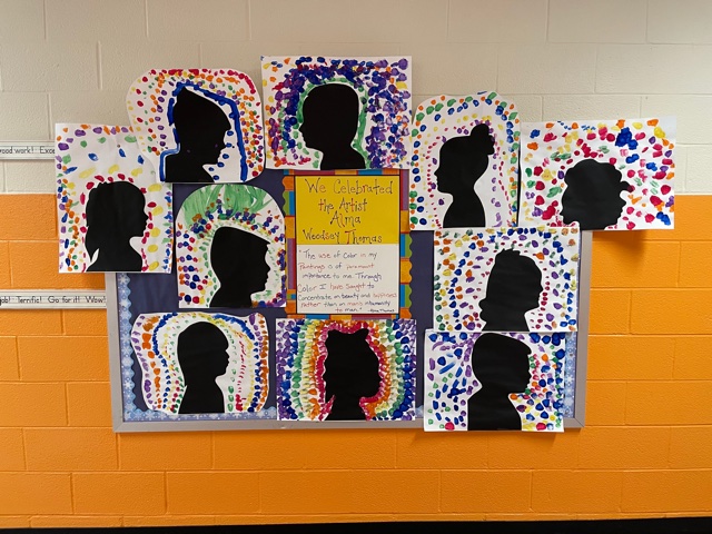 Pre-K creations in celebration and recognition of Pre-K Scholar creates artwork in celebration of Pre-K scholar, Hendrix Kulisek gave a brief presentation about Artist, Alma Woodsey Thomas as part of Black History Month.