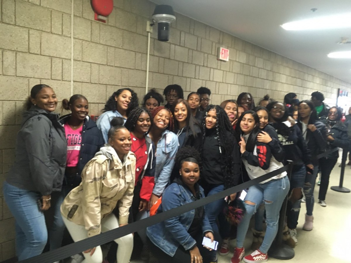 Students in line preparing to attend the event.