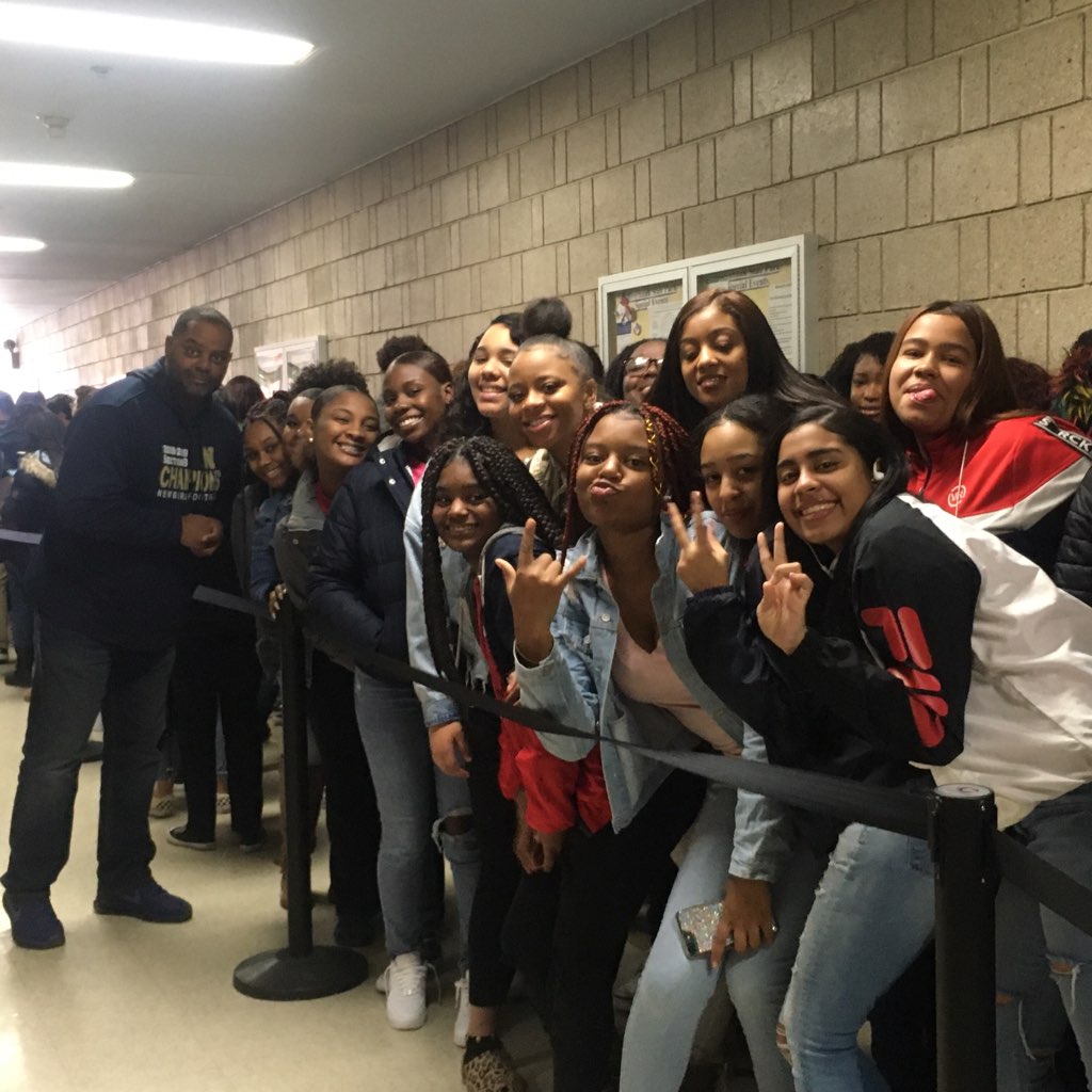 Students in line preparing to attend the event.