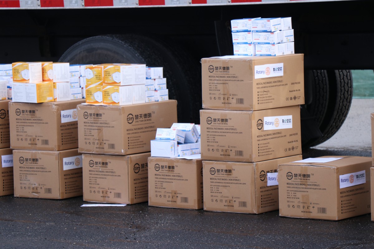 Boxes of masks distributed at Million Mask Challenge distribution held at Renegade's Stadium.