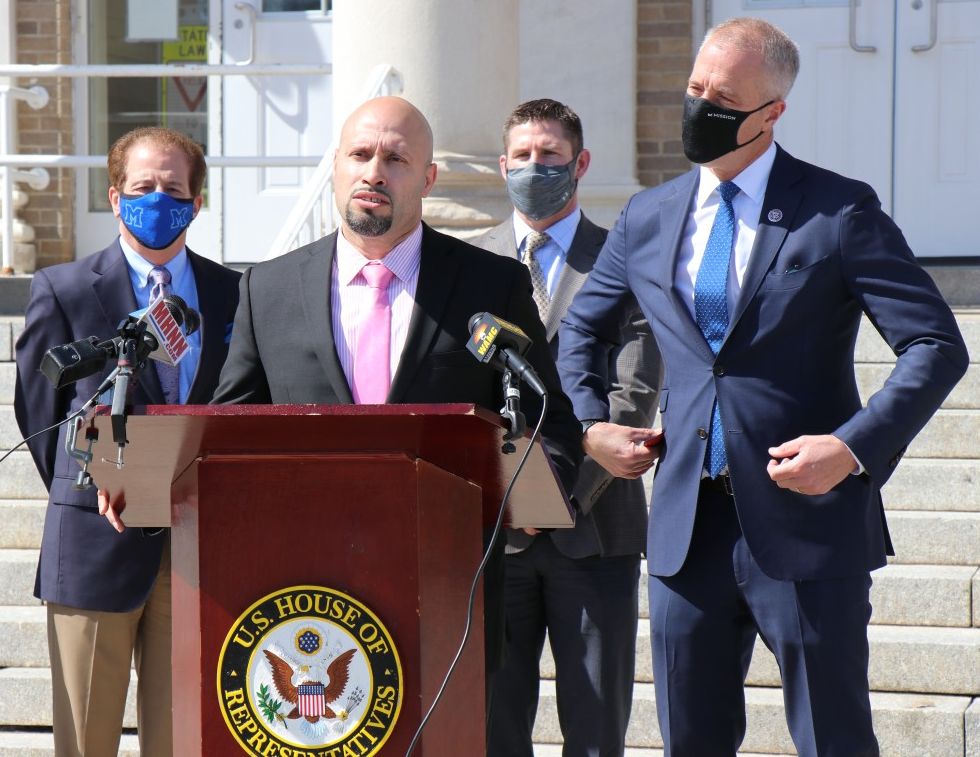 NECSD Superintendent, Dr. Roberto Padilla speaks about funding from the American Rescue Plan during a press conference held by Congressman Sean Patrick Maloney.