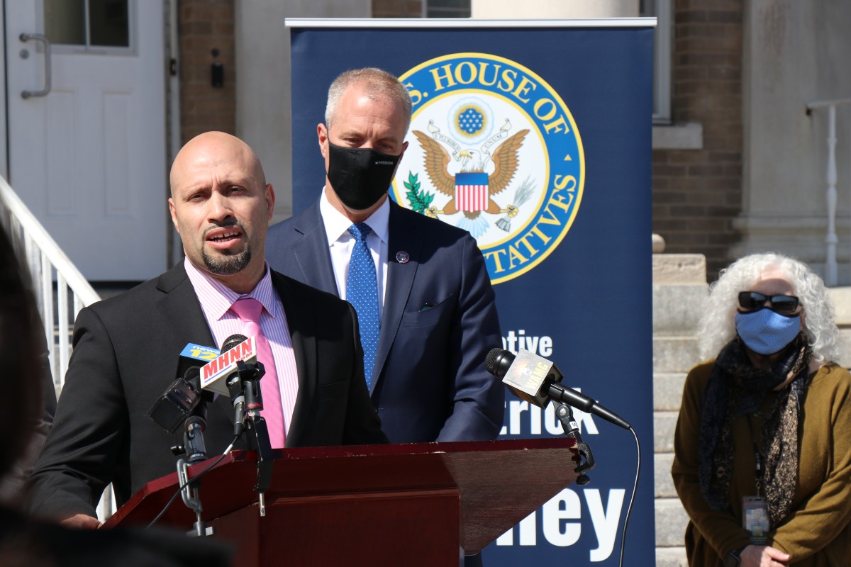 NECSD Superintendent, Dr. Roberto Padilla speaks about funding from the American Rescue Plan during a press conference held by Congressman Sean Patrick Maloney.