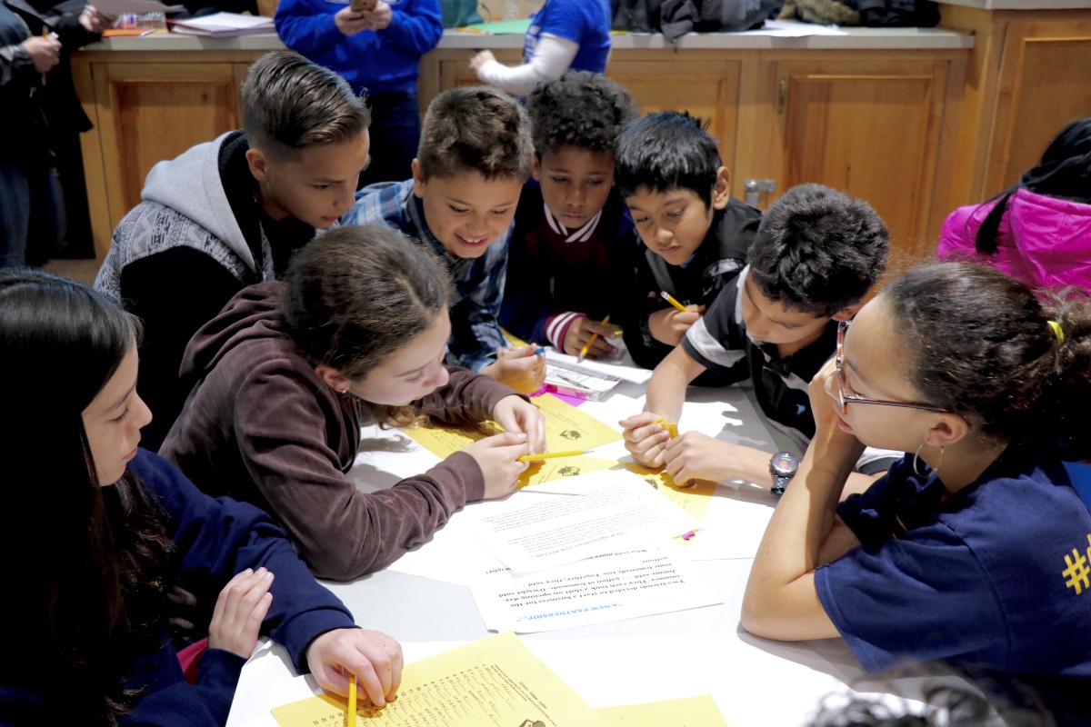 Students work on a math problem