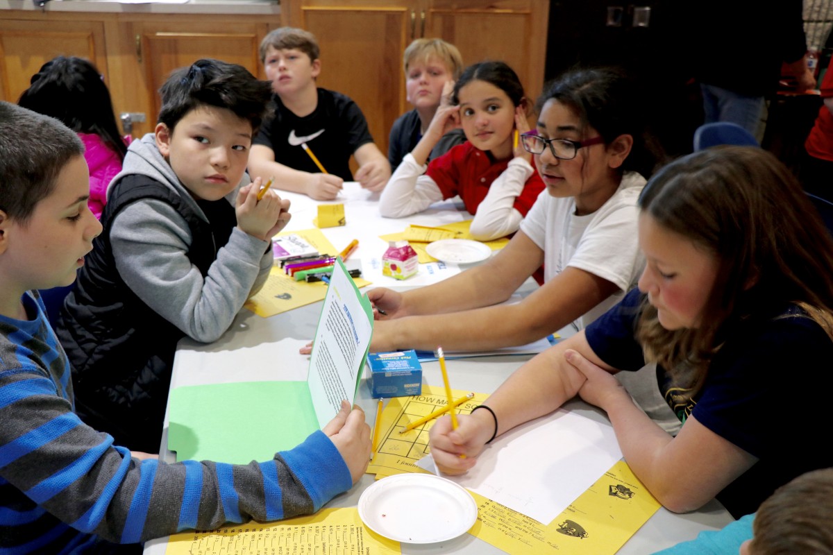 Students work on a math problem