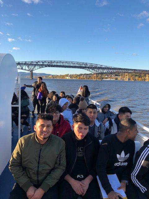 Students riding the ferry.