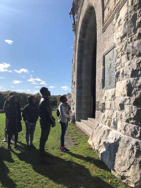 Students listen to tour guide at Washington's Headquarters.