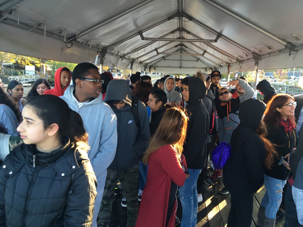 Students riding the ferry.