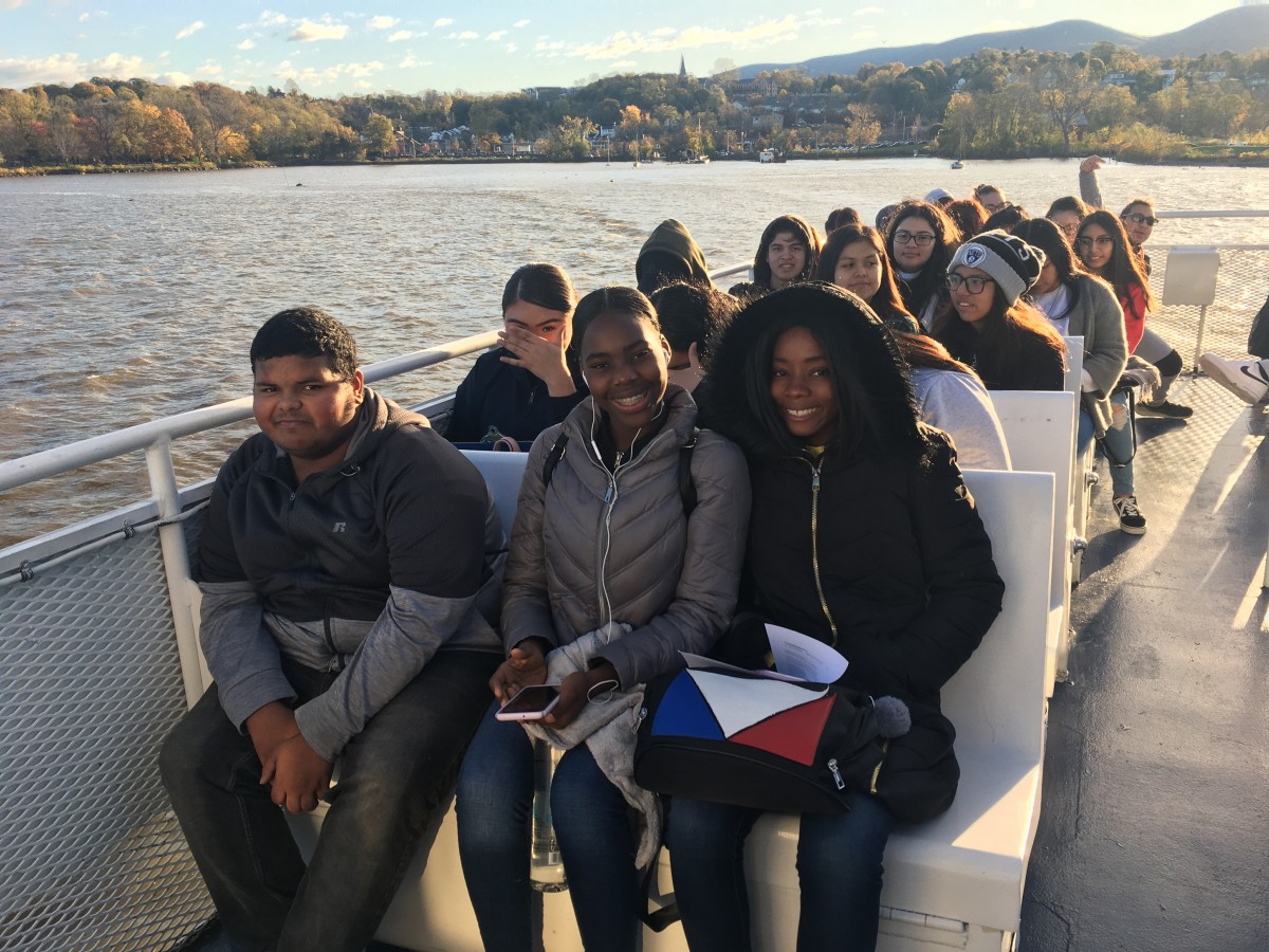 Students riding the ferry.