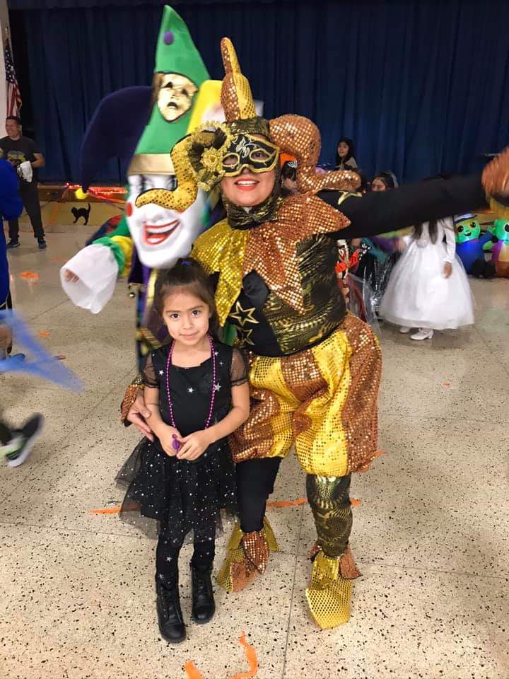 Students pose for a photo in their costumes.