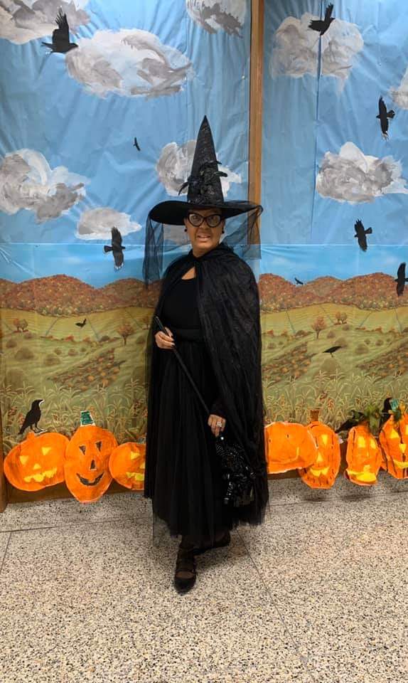 Students pose for a photo in their costumes.