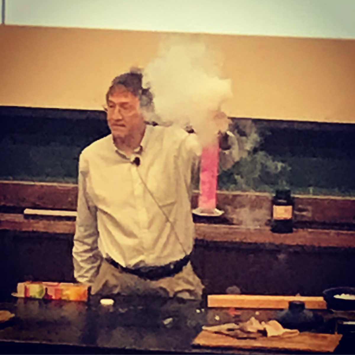 Professor demonstrates experiment