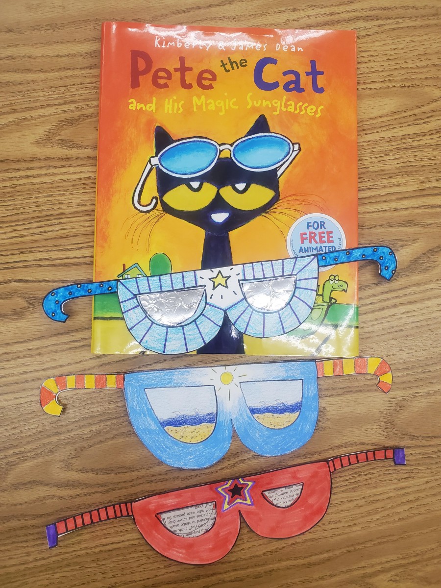 The book Pete the Cat and several examples of hand made 