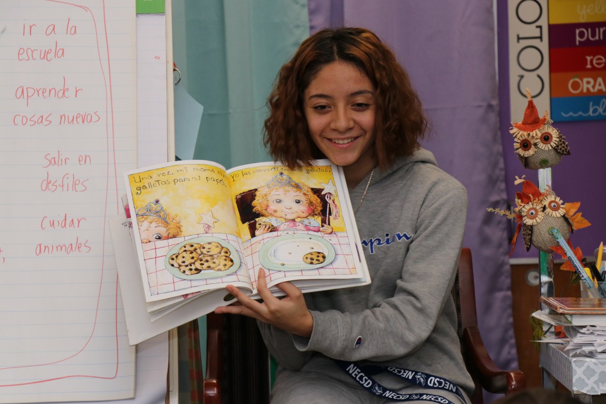 High school scholar reading a book.