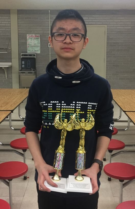 South Middle School’s Eric Zheng, a 7th grade scholar received two individual awards.  He had the most points for questions participated in in the entire league of all four sections.     Eric also received the highest percentage correct answers in section A, with 76% correct.