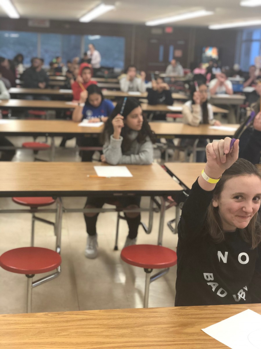 Group of math team members at competition.