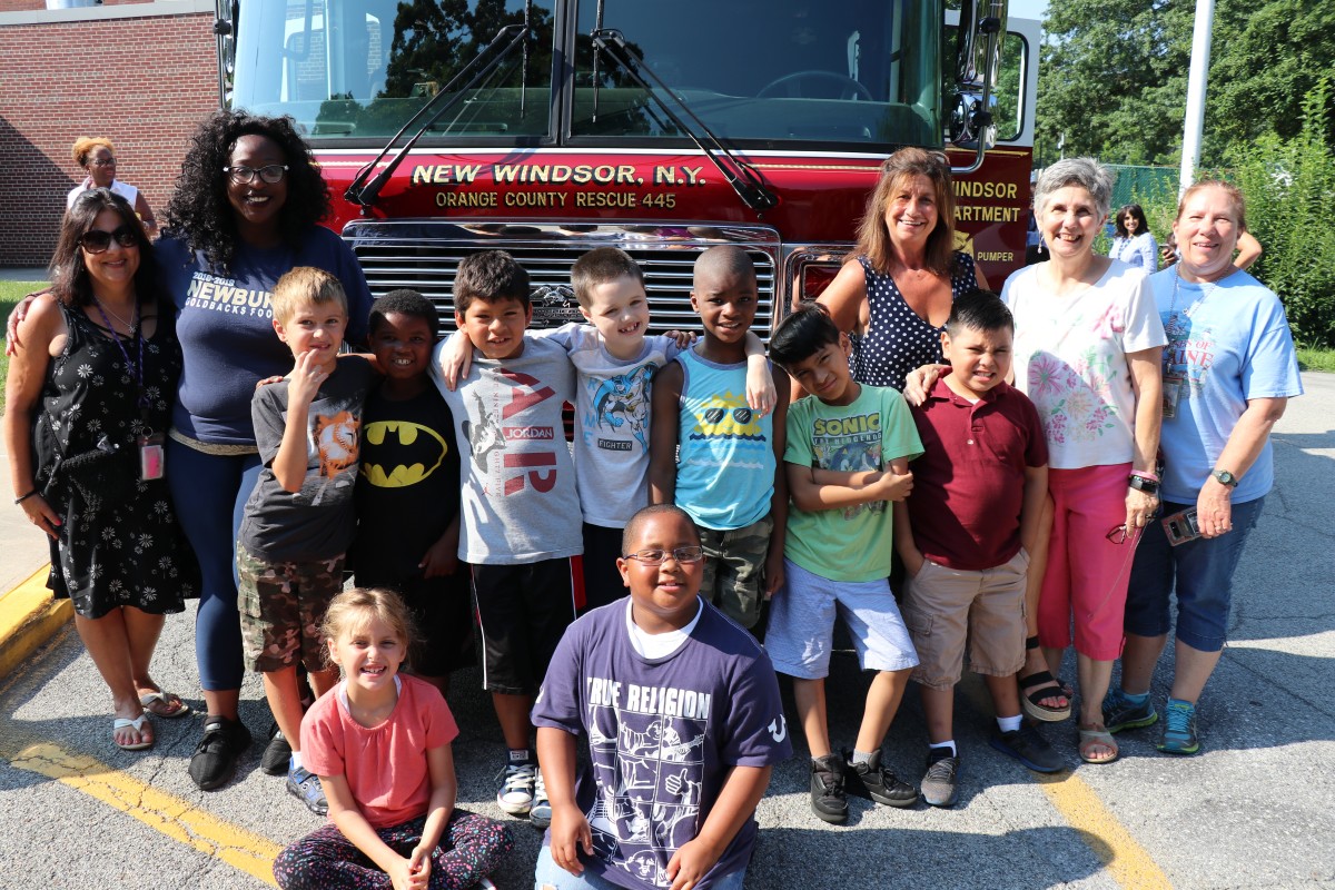 Students in front of the fire truck.