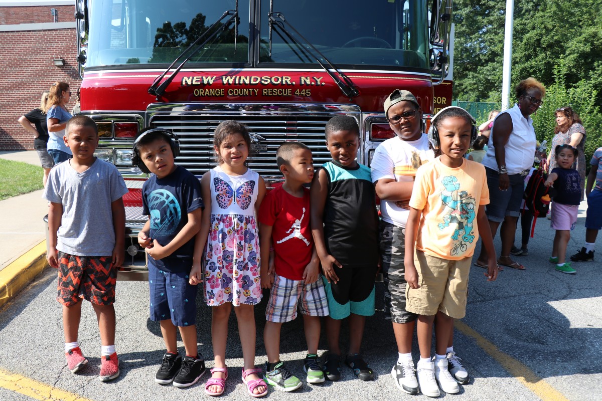 Students in front of the fire truck.