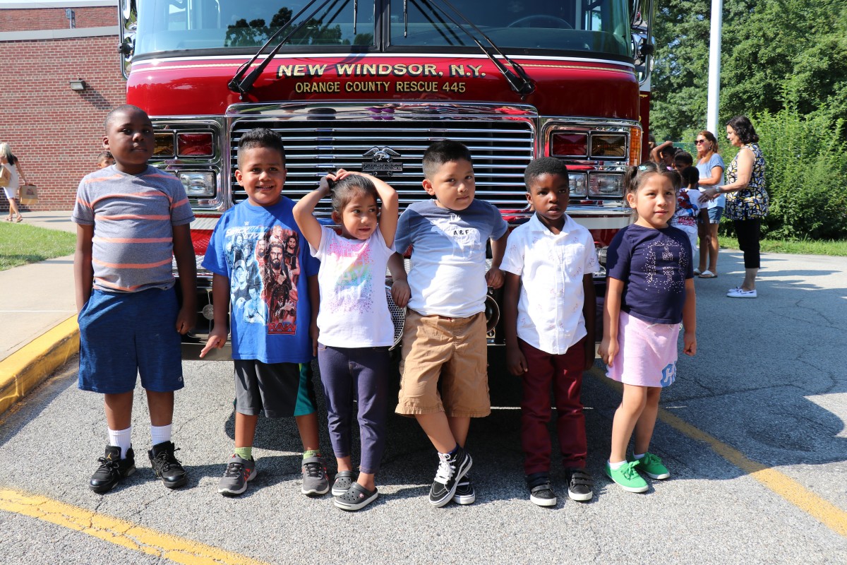 Students in front of the fire truck.