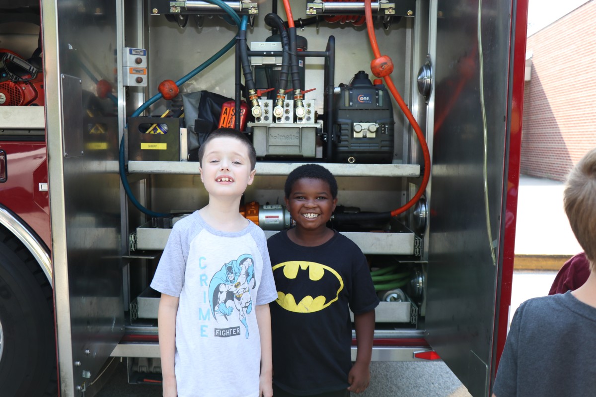 Students in front of the fire truck.