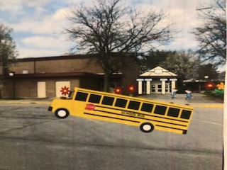 Photo of redesigned rendering of elementary school with imagined Greek Architecture by South Middle School Scholar.