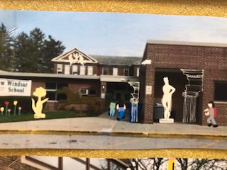 Photo of redesigned rendering of elementary school with imagined Greek Architecture by South Middle School Scholar.