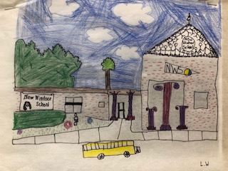 Photo of redesigned rendering of elementary school with imagined Greek Architecture by South Middle School Scholar.