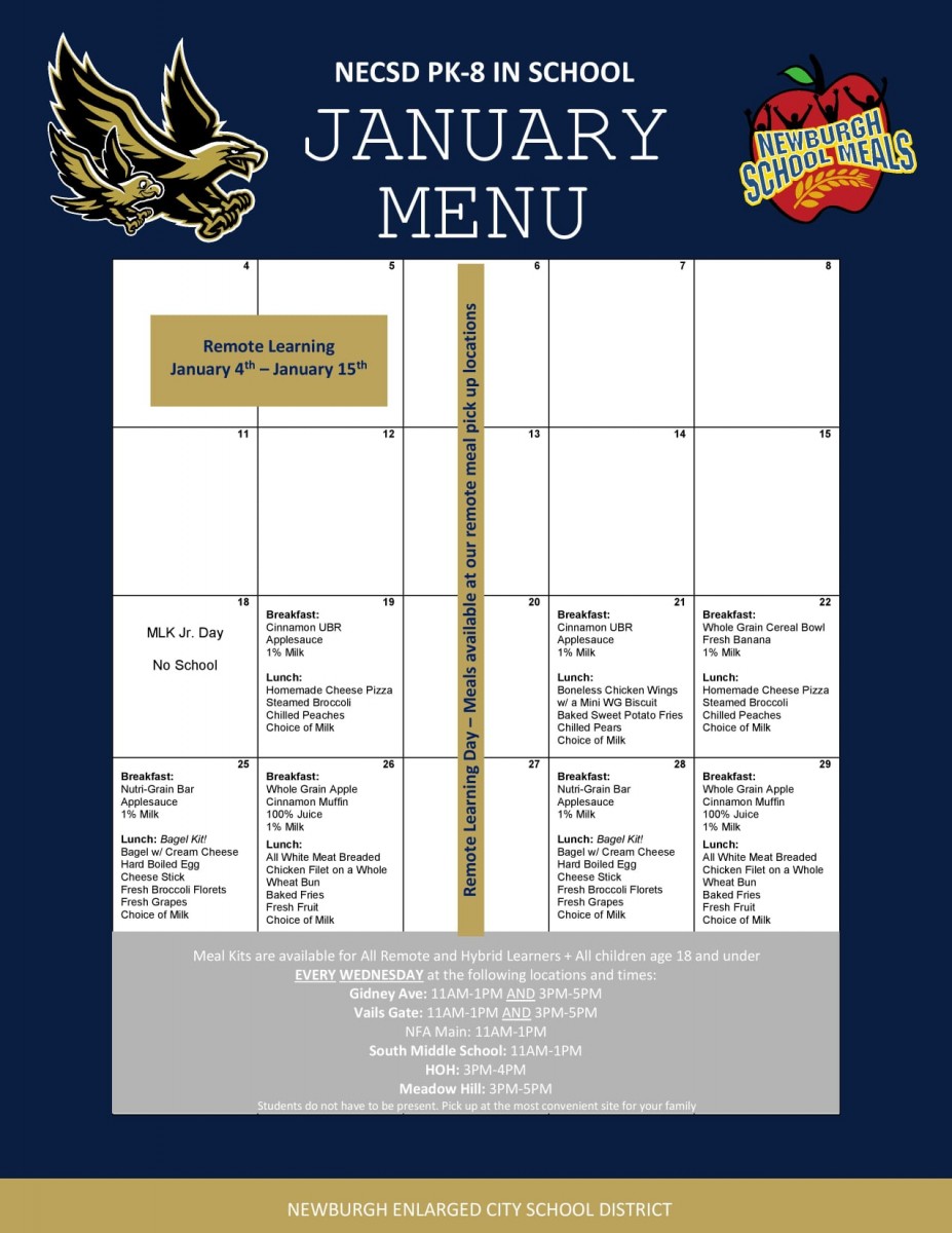Menu for in-person, hybrid students. More information can be found in Mealfinder.com
