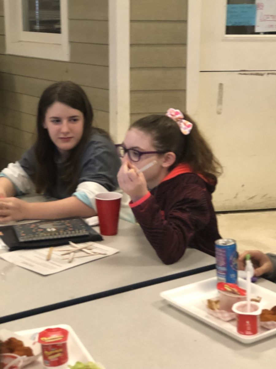 Students chatting during lunch.