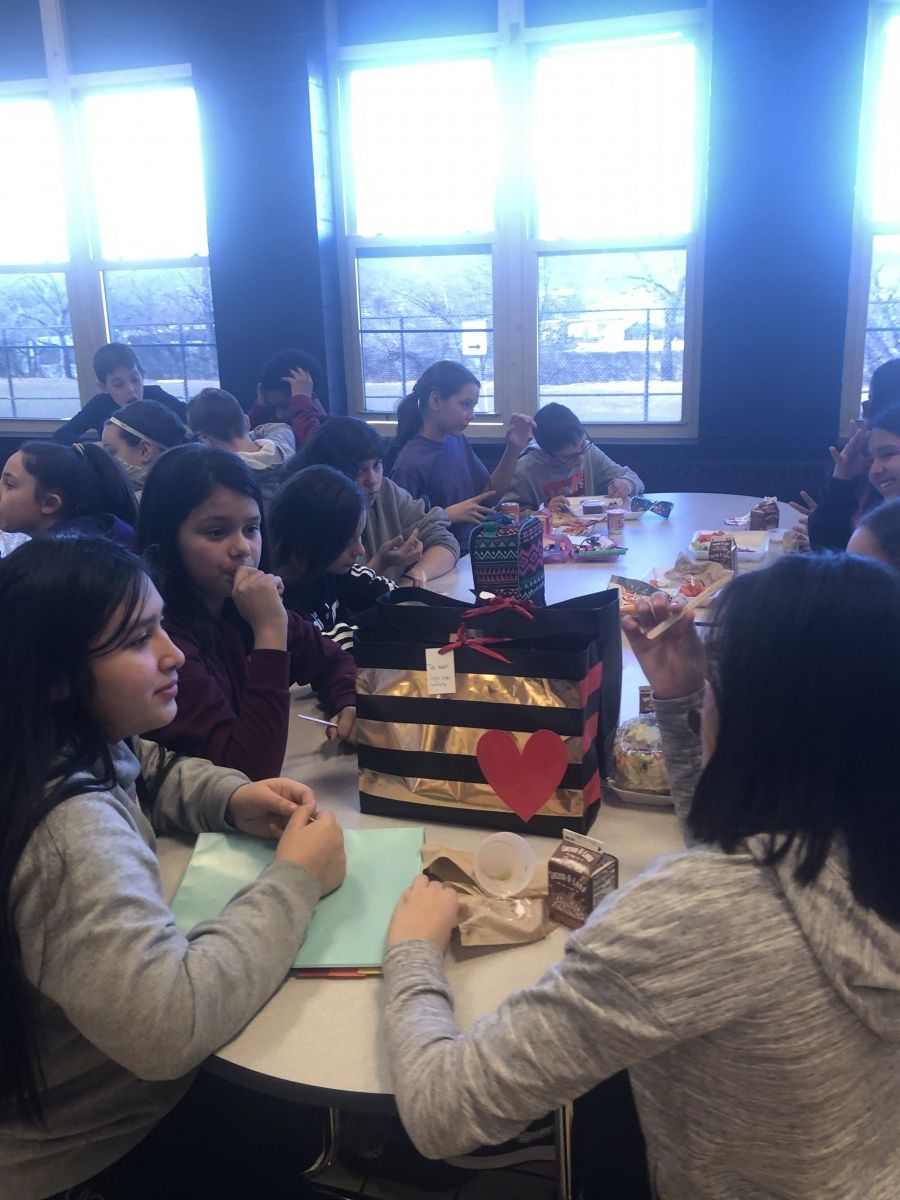 Students chatting during lunch.