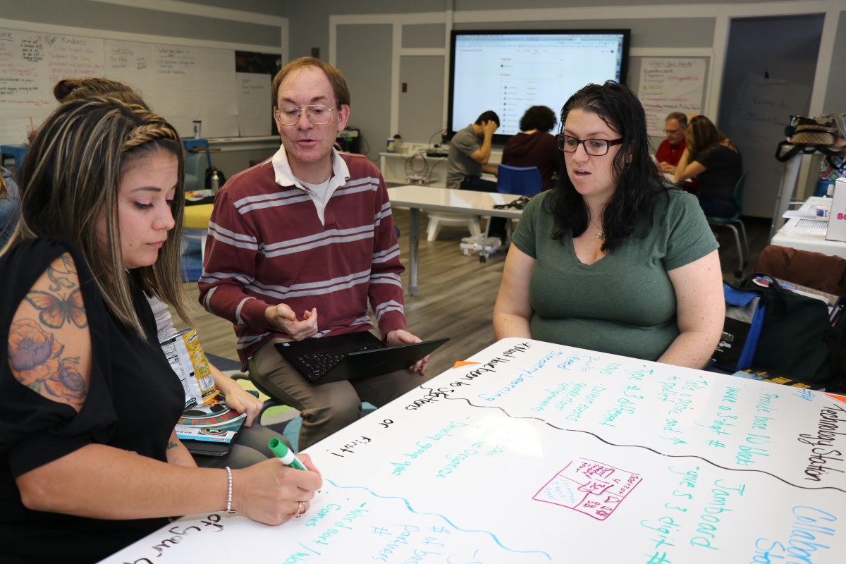 Teachers engage in professional development exercises.