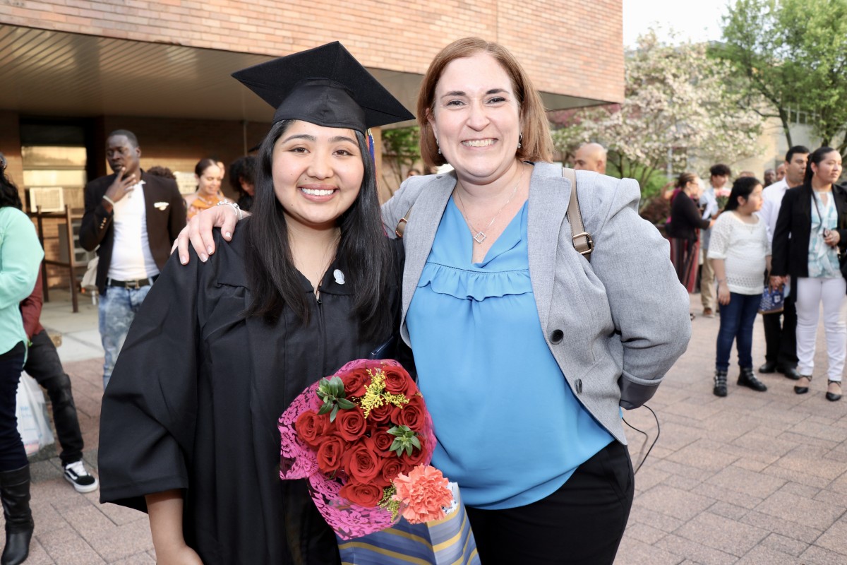 Suriana Rodriguez and her IBM mentor, Jamira Torres-Murphy pose for a photo at the 2018 SUNY Orange graduation.