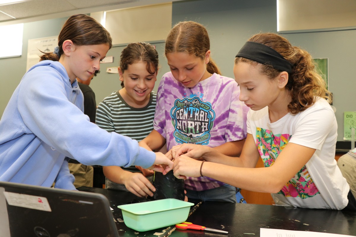 Students work together to build a mosquito trap.