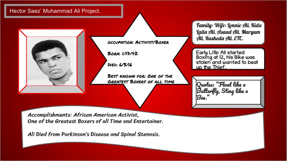 Student slide with biographical information on famous African American.