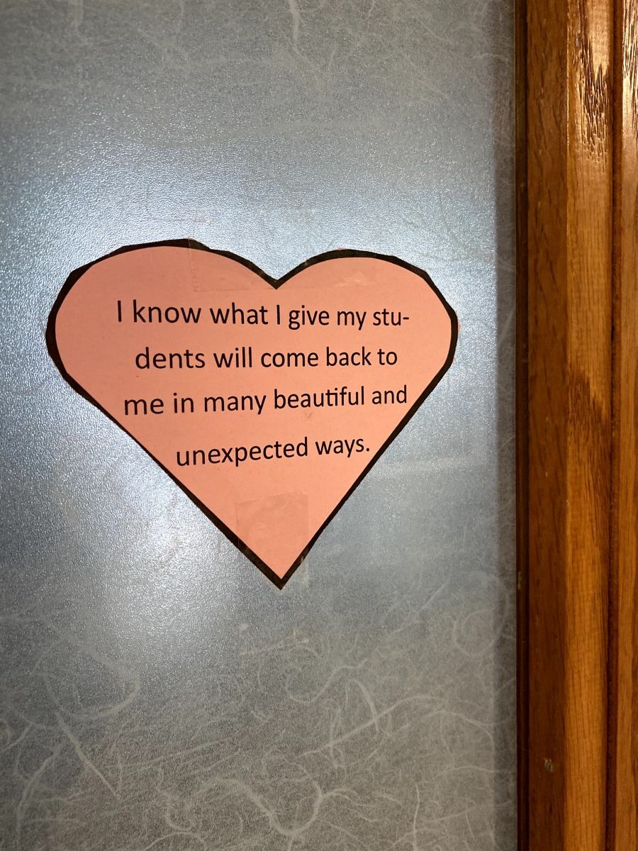 Affirmation in a heart stuck to a locker.