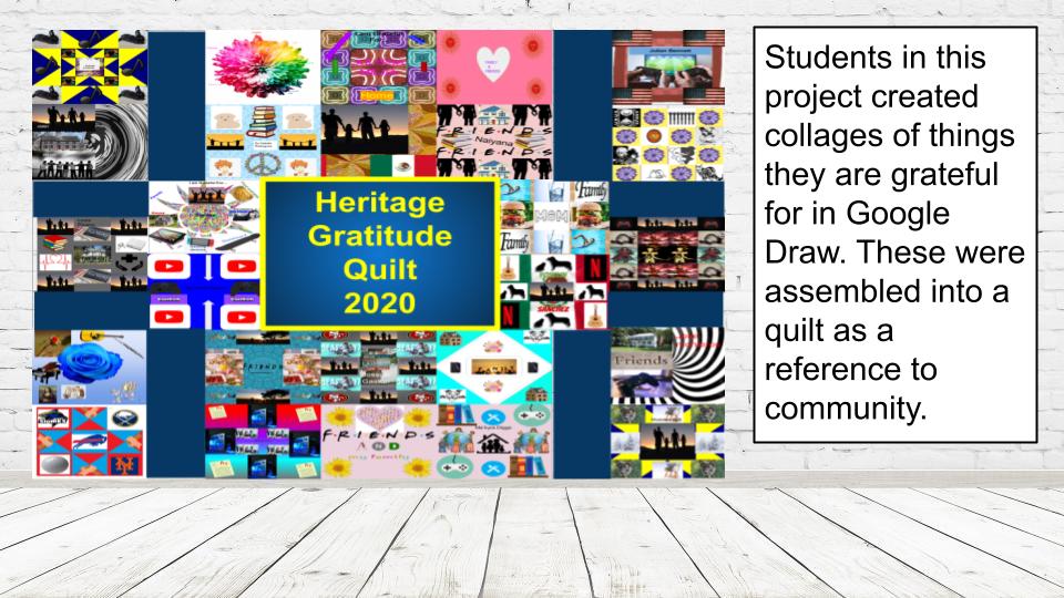 Slide highlighting virtual art show. Slide includes image of student work and description of the project. The link in story should provide written content.