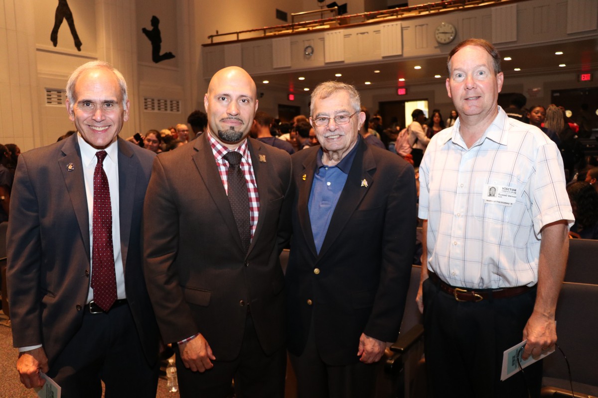 Dr. Padilla stands with Assemblyman Jonathan Jacobson, Mr. Bill Kaplan and Mr. Russ Vernon from the Newburgh Armory Unity Center.