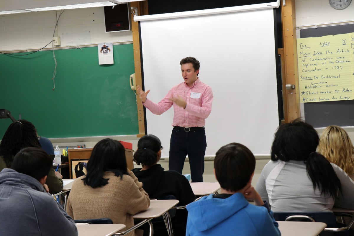 ames Skoufis speaks with NFA Debate classes and team.