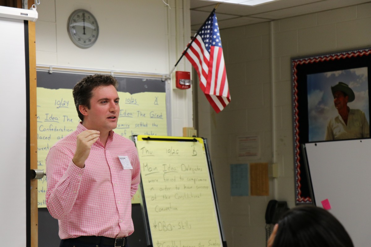 ames Skoufis speaks with NFA Debate classes and team.