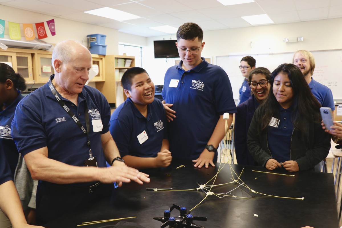 NFA North Excelsior students meet with mentors and work on project together