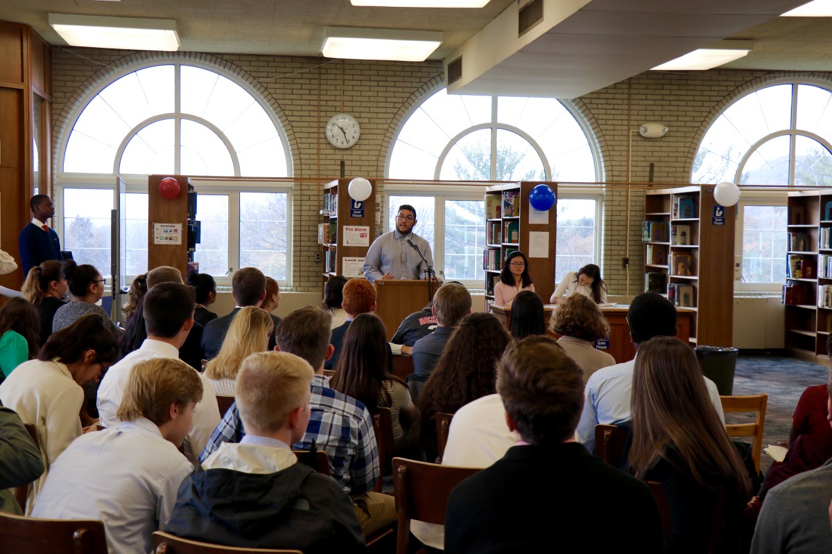 Cristos, a senior gives his speech during his mock campaign